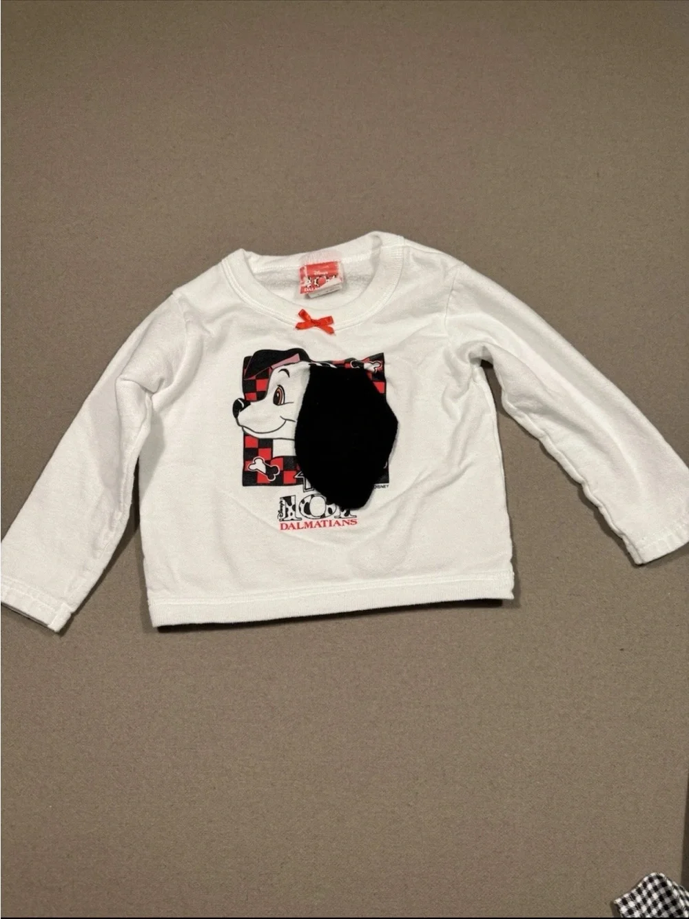 Disney 101 Dalmatians White Long-Sleeve Girls Top vintage press ear dog barks